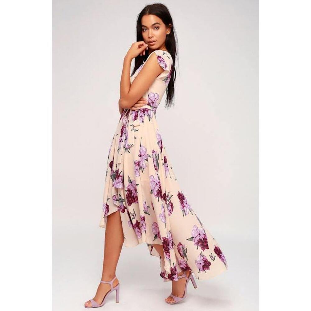 Lulus French Countryside Blush Floral Print High-low Dress Pink - Size S
